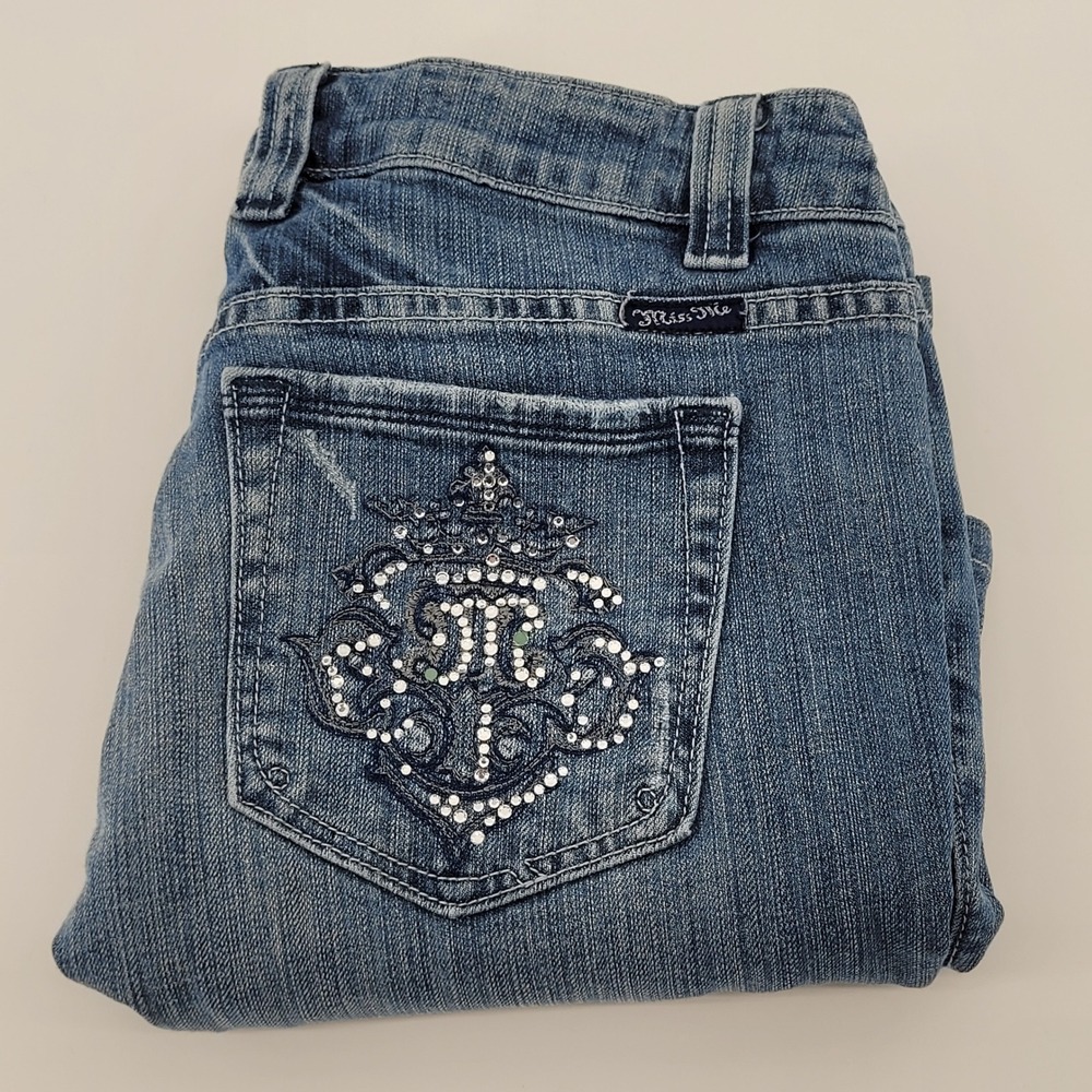 Miss Me Bootcut Jeans Womens 27 Blue‎ Australia Rhinestone Embellished JP4540